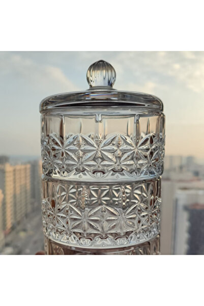 MADAME LUDA Crystal 280 CC 3 Layer 4 Pieces - Snack Bowl and Cookie Bowl Effect, Magnolia + Sweet Glass Bowl