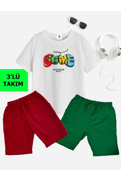 twins tailors Game Printed 2 Pantaloni scurți 1 Tricou Set Copii Vară