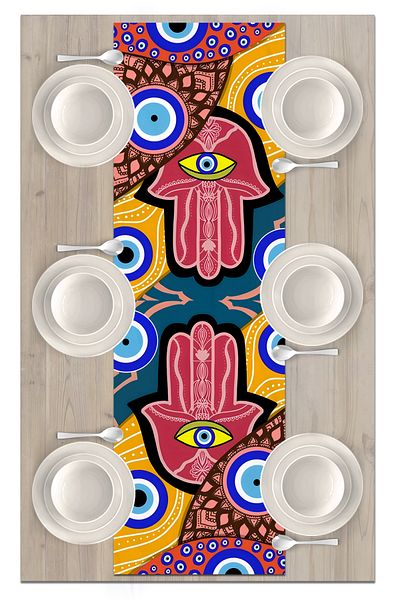 Bertille Home Nazar Series 140x40 Cm Digital Print Runner (Evil Eye)