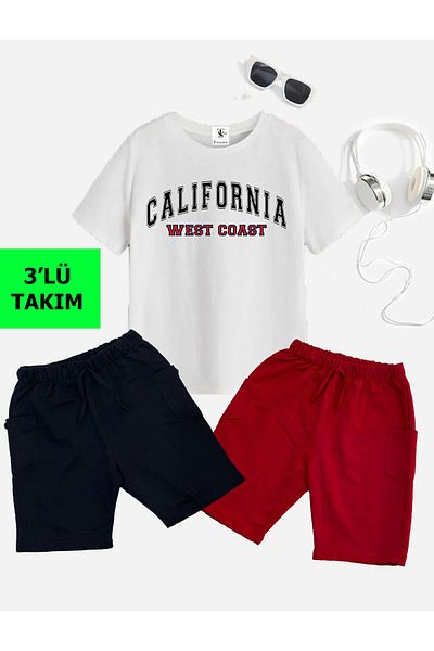 twins tailors California Printed 2 Shorts 1 T-shirt Summer Children's Set