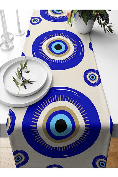 Bertille Home Nazar Series 140x40 Cm Digital Print Runner (Evil Eye)