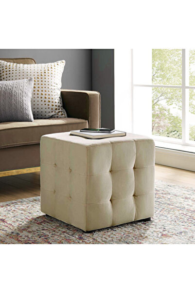 DeccoStil Krem Kare Puf Dikişli En*boy 42*42 Cm