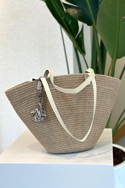 yucelique V Straw Bag - Leather Handle