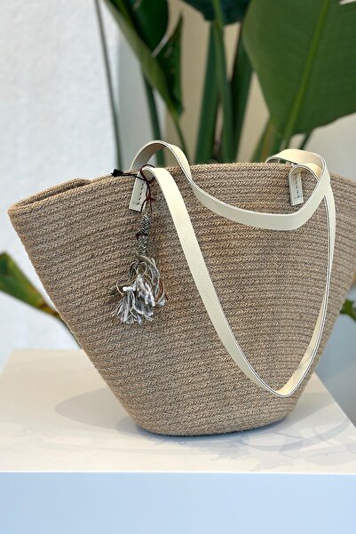 yucelique V Straw Bag - Leather Handle