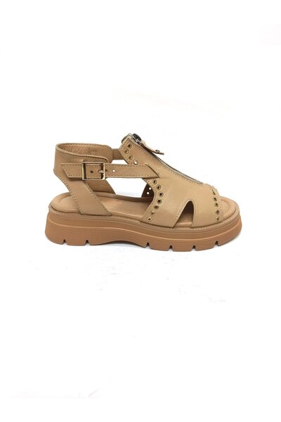 ALBİNİ BEJ DERİ KADIN SANDALET AYAKKABI