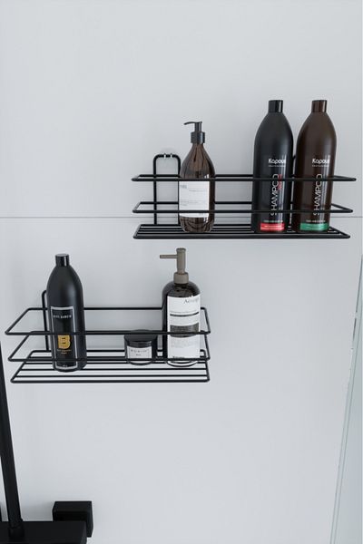 boz concept home ΑΝΟΞΕΙΔΩΤΟ Σετ αυτοκόλλητο με 2 ράφι μπάνιου Σαμπουάν ντους Θήκη τοίχου Organizer Organizer Σετ μπάνιου