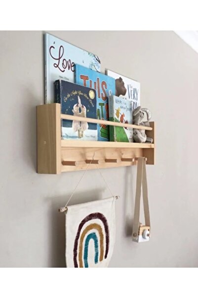 HSWOOD Doğal Ahşap Montessori Kitaplık Çocuk Bebek Odası Askılık Duvar Rafı