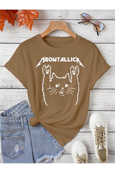 PENTHİLUS Meowtallica Large Size Cat Printed T-Shirt
