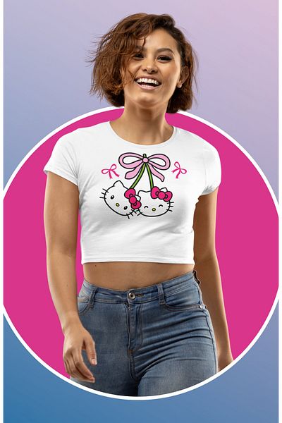 Fuddy Moda Hello Kitty εμπριμέ Crop Top με κορδέλα - HK Crop Μπλούζα