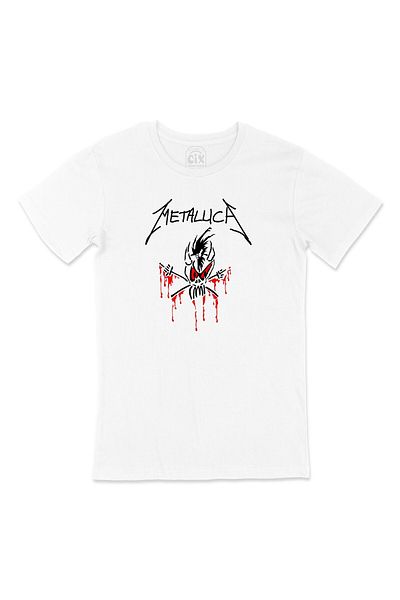 Cix Λευκό T-shirt με κόκκινο λογότυπο Metallica με σχέδιο λογότυπου τσέπης