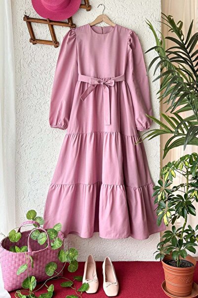 Ceylan Otantik Soft Pink Balloon Sleeve Layered Dress