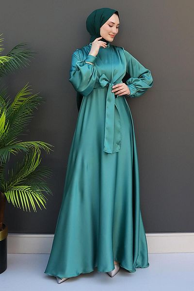 GİZ AGİYİM Knotted Dress from the Waist Dark Mint