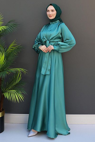 GİZ AGİYİM Knotted Dress from the Waist Dark Mint