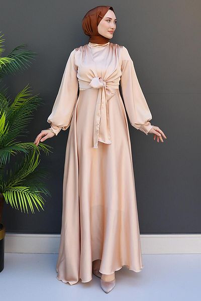 GİZ AGİYİM Knotted Dress from the Waist Corrugation