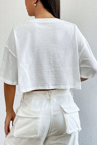 MODAGEN Tricou alb cu decolteu triplu, imprimat Arizona, de damă