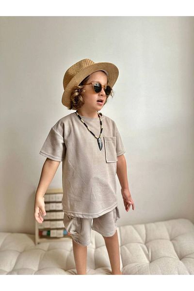 hira kids collection Комплект шорти с карго джобове за момче - вафлена материя