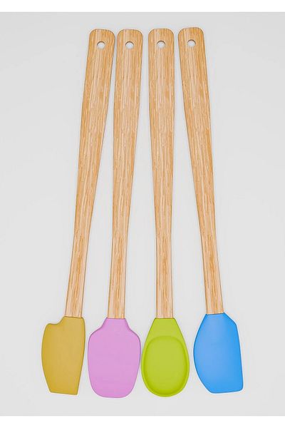 Asil Konsept Pastel Colored 4 Pieces Wooden Handle Heat Resistant Silicone Spatula Set - Kitchen Spoon Spatula
