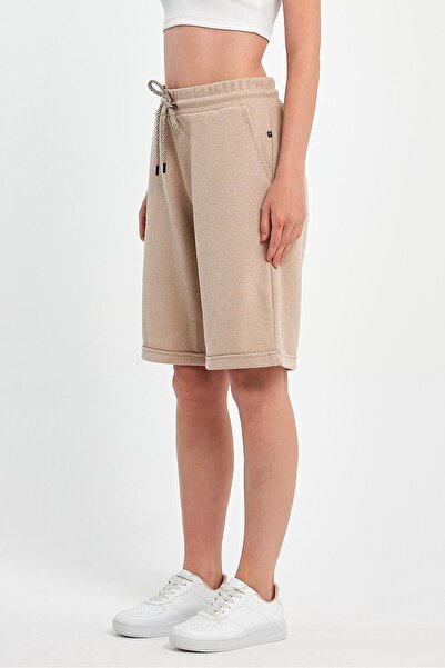 FİHA /3505-Women's Rain Pattern Double Leg Shorts - Beige