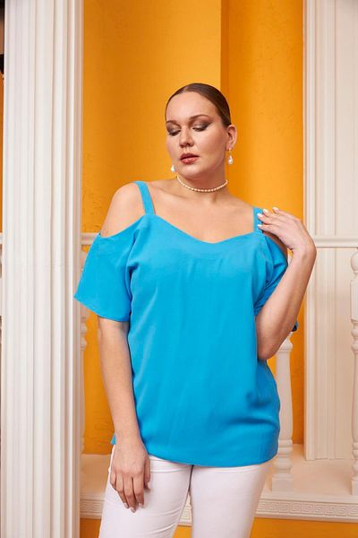 RMG Plus Size Strappy Blue Blouse1