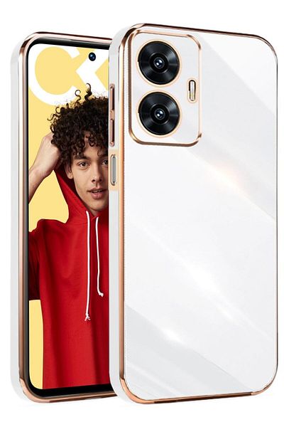 Fibaks حافظة لهاتف Realme C55 ذات حافة لامعة ومطرزة باللون الذهبي وغطاء حماية للكاميرا
