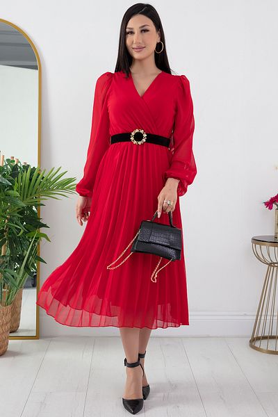 PULLIMM GRS3314 Model Rochie din Sifon - Plis Fusta
