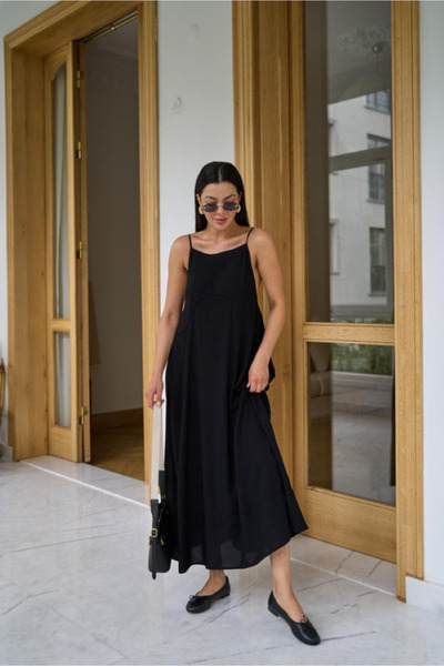 My Blog Siyah Ayarlanabilir Askılı Elbise