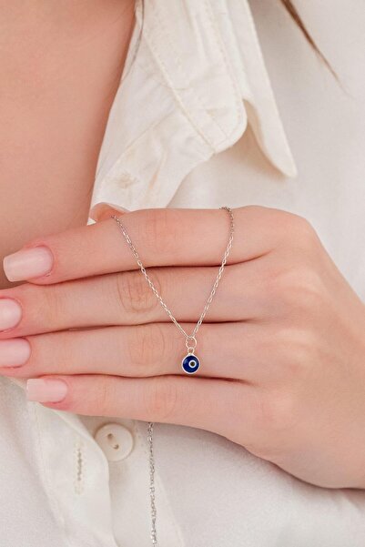 Tmt Silver 6 mm Gümüş Koyu Mavi Lacivert Nazar Boncuğu Cam Göz Kolye
