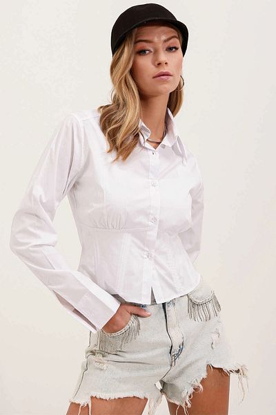 hazelin Cămașă albă din popelin crop cu talie slim fit pentru femei HZL24W-BD1202311