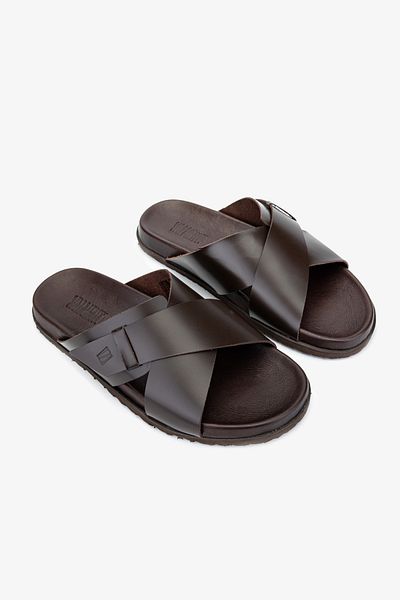 Valmenti Zenith Men's Brown Genuine Leather Flat Slippers