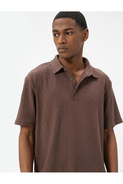Koton Polo-Shirt mit Knopfleiste, strukturierte Baumwolle, kurze Ärmel