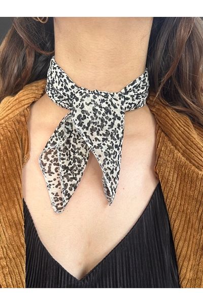 MAZEN Dalmatian Patterned Chiffon Scarf 45X45 Hair, Bag, Wrist, Neck Accessory