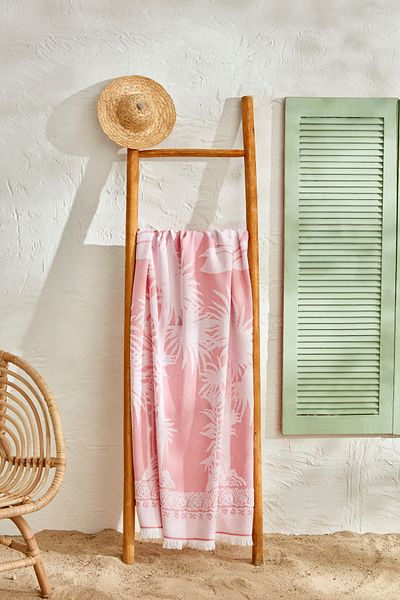 Karaca Home Coral Colored Palm Tree Patterned Children's Beach Towel