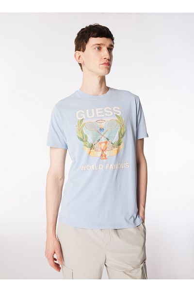 Guess Ανδρικό μπλουζάκι με στάμπα μπλε λαιμόκοψη - M4GI60K9RM1FB3H_SS BSC WORLD FAMOUS