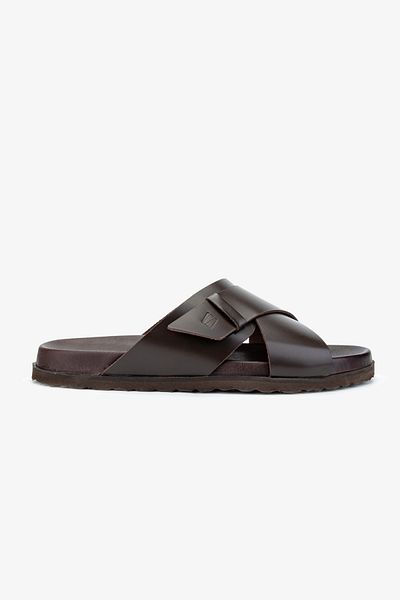 Valmenti Zenith Men's Brown Genuine Leather Flat Slippers