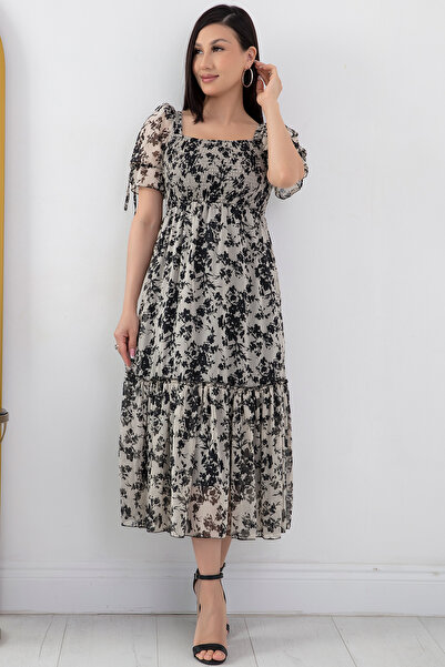 PULLIMM Gipeli Kısa Kol Şifon Elbise GRS3404