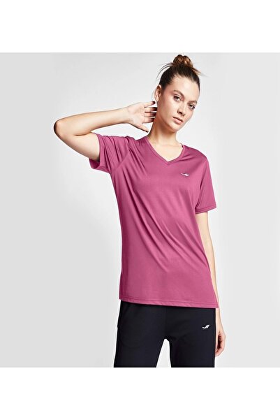 Lescon 24S-2208-24B Kadın V Yaka Kısa Kollu T-shirt - Gül Kurusu