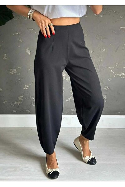 Genel Markalar Frıstilya Kadın Siyah Beli Lastikli Likralı Şalvar Kesim Dar P...