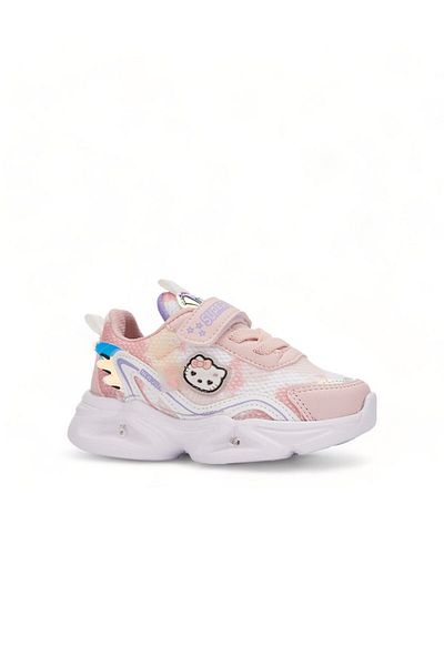 Nstil Pantofi Hello Kitty alb pudra - Pantofi pentru fete cu șireturi din cauciuc și velcro cu hologramă 2014