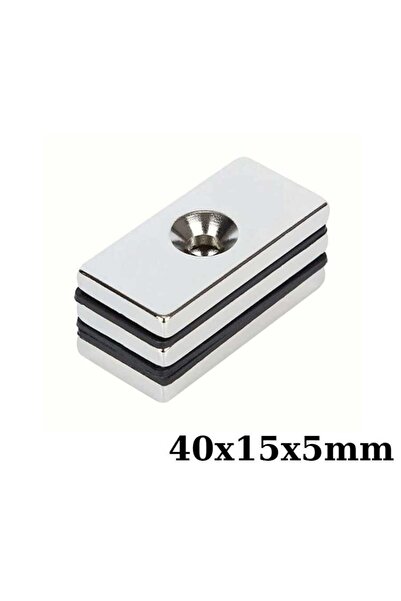 Motorobit 40x15x5-5mm Havşa Delikli Neodyum Güçlü Mıknatıs - Neodim Magnet