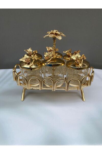 AZADE BAKIR PALMİYE MODEL GOLD RENK 6LI MİDİ BOY CAM BAHARATLIK