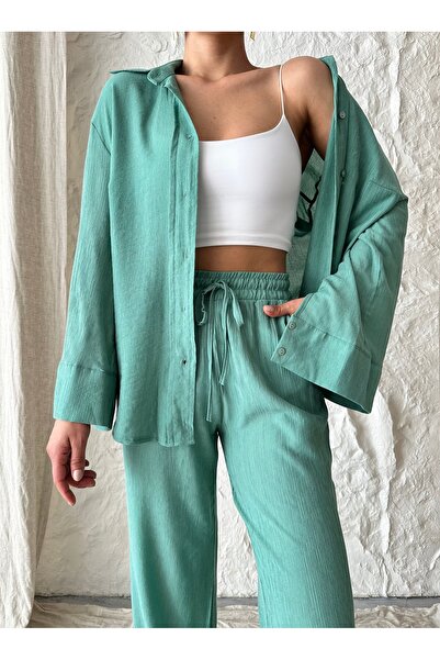 Laluvia Menta texturált ing nadrág szett