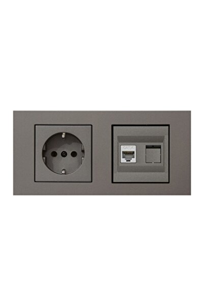 OVİVO Ovivo Grano Anthracite 2-Piece Set Grounded Socket and Cat5 Data Socket...