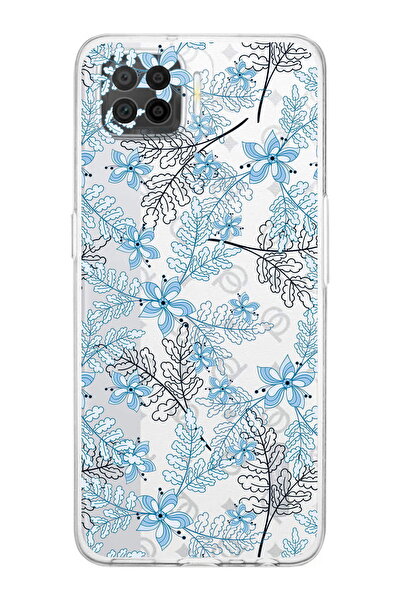 PrintiFy Oppo A73 Uyumlu Kamera Korumalı Floral Mavi Tasarımlı Şeffaf Silikon...