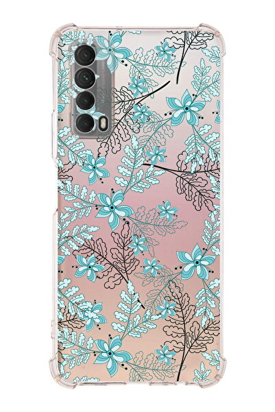 PrintiFy Huawei P Smart 2021 Uyumlu Köşe Korumalı Floral Su Yeşili Tasarımlı ...