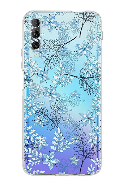 PrintiFy Huawei Psmart ProUyumlu Kamera Korumalı Floral Mavi Tasarımlı Şeffaf...