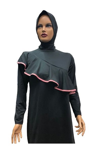 eflin Women's Clothing Large Size Black Valon Full Covered Hijab Swimsuit Large Size