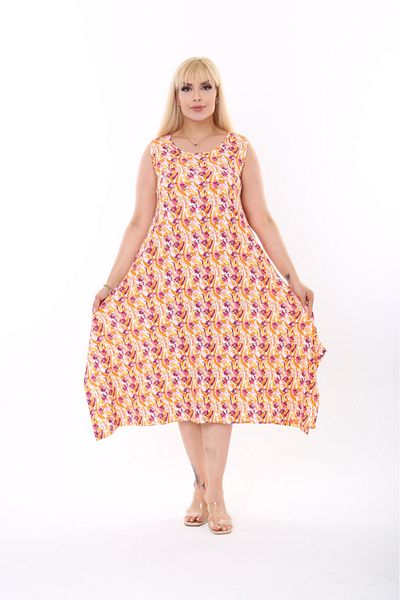 vividbutik ORANGE FLORAL SLEEVELESS BIRUMCULAR DRESS