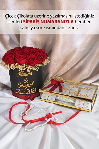 Cyz Home 60 Adet Kızisteme Çikolatası Isteme Çiçeği Söz,nişan Çikolatası Yapay Kırmızı Çiçek Incili Kurdele