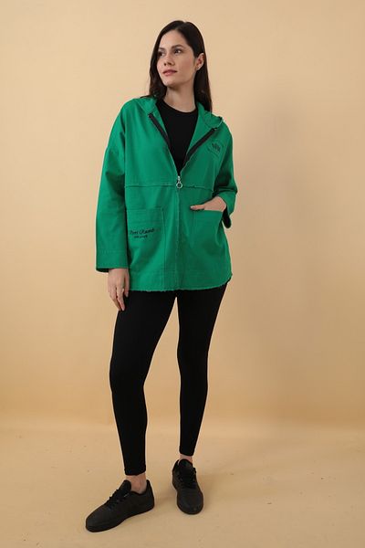 Asist Women's Loose Jacket with Pockets and Hooded Numbers Print - 0391