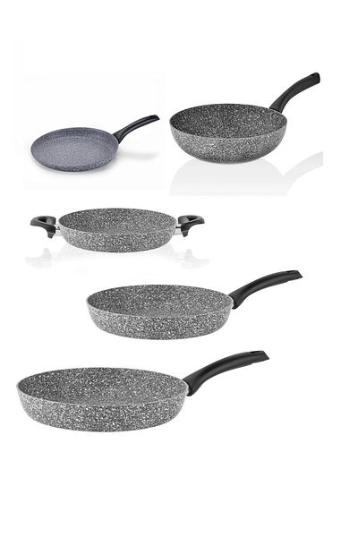 Taç Ultra 5 Piece Functional Granite Pan Set Gray (Pan -Sahan-Wok-Krep Set)